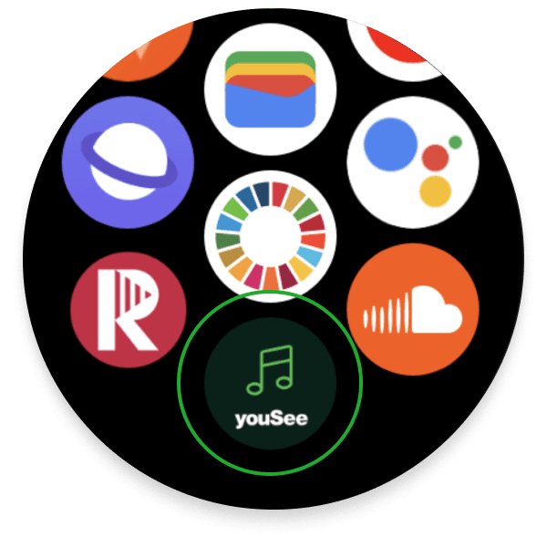 YouSee Musik app ikon på urets forside