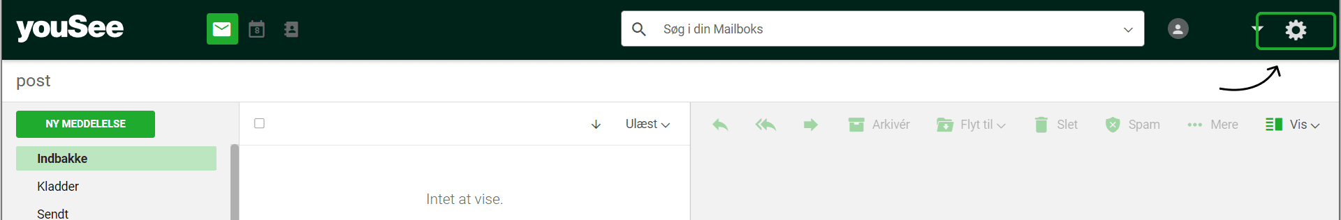 Billedet viser, at du skal trykke på tandhjulet øverst i højre hjørne i din browser