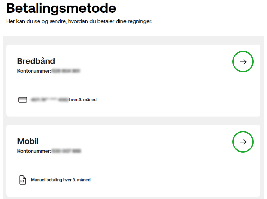 Vælg abonnement du vil skifte til Automatisk Kortbetaling