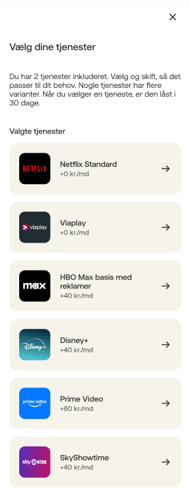 Oversigt over valgbare streamingtjenester med Netflix, Viaplay, HBO Max, Disney+, Prime Video og SkyShowtime inklusiv månedlige priser