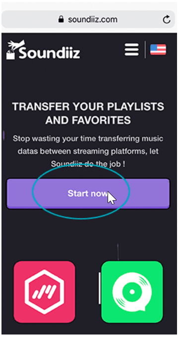 Gå ind på soundiiz.com og vælg Start now midt på siden