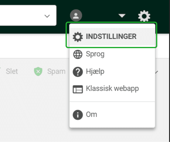 Når du har trykket på tandhjulet, så skal du vælge indstillinger.